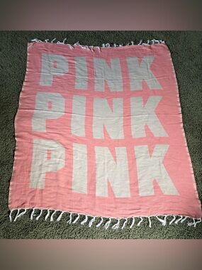 Pink Victoria’s Secret Fringe Beach Blanket 50x60 in NWT Festival Throw Logo